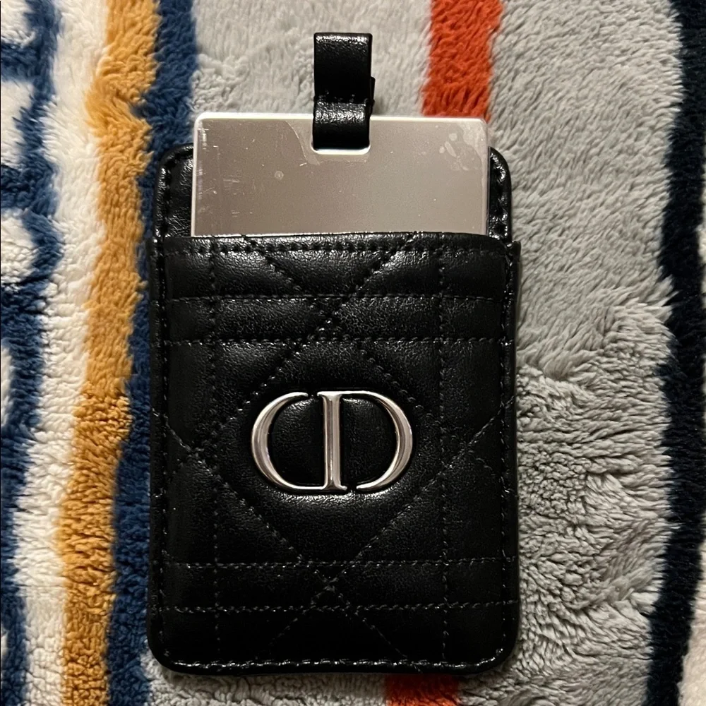 Christian Dior Black cardholder with mirror with Silver Logo